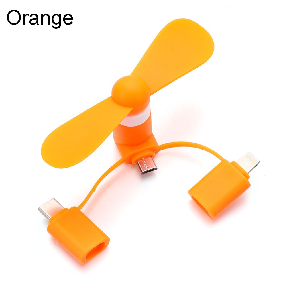 For Android IPhone Type-c For Samsung Huawei iPad Portable 3in1 Mini Phone Fan Cooler Mobile Phone Cooler Travel Accessories: orange