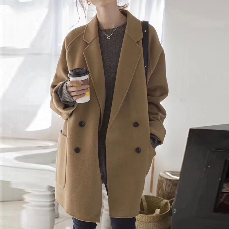 ¡Novedad de otoño ! Abrigo de mujer de lana con forma de capullo, holgado, minimalista, coreano, doble botonadura