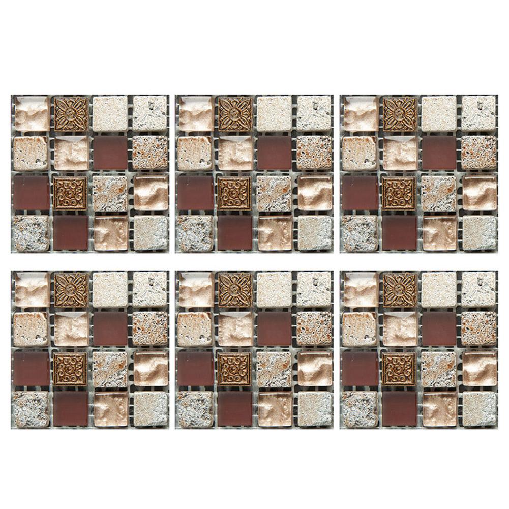 6pcs Tiles Stickers Self Moisture-proof Surface Covered with Film Adhesive Mosaic Kitchen Bathroom Waterproof Wallpaper