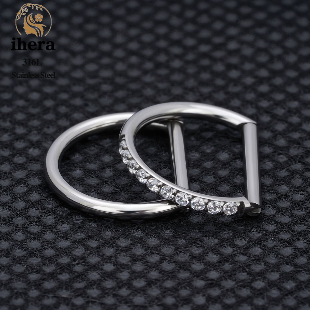 1/10 pièces 316L acier inoxydable D forme nez anneau boucles d'oreilles 16G CZ pavé demi-anneau oreille Cartilage Tragus Helix conque Piercing bijoux