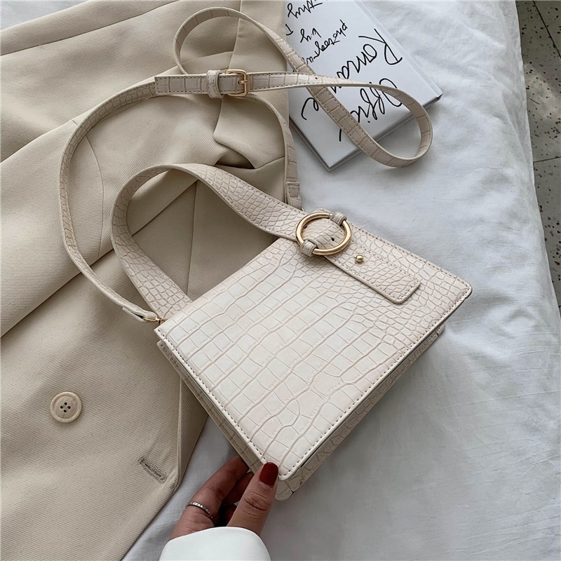 Crocodile Pattern PU Leather Crossbody Bags For Women Summer Shoulder Handbags Lady Travel Totes Cross Body Bag: White