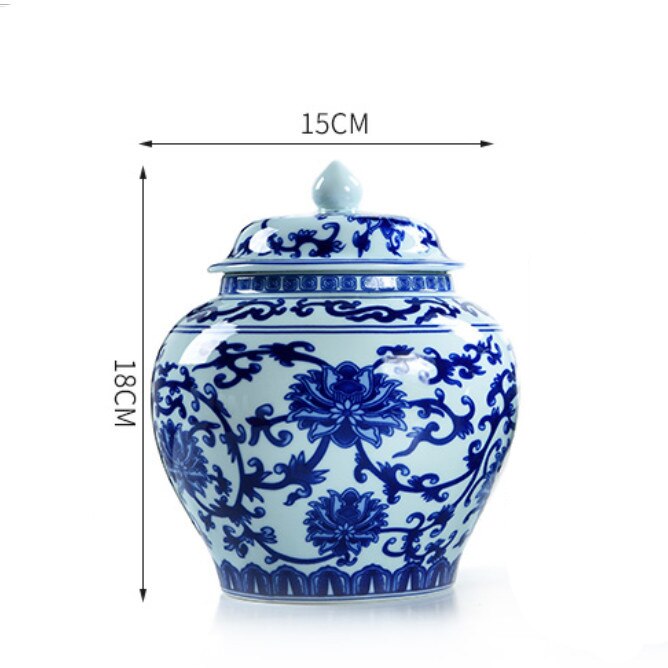 Blue and White Porcelain Tea Caddy Ceramic Simple Candy Coffee Storage Tank with Lid Large Sealed Cans Household Spice Jar: L