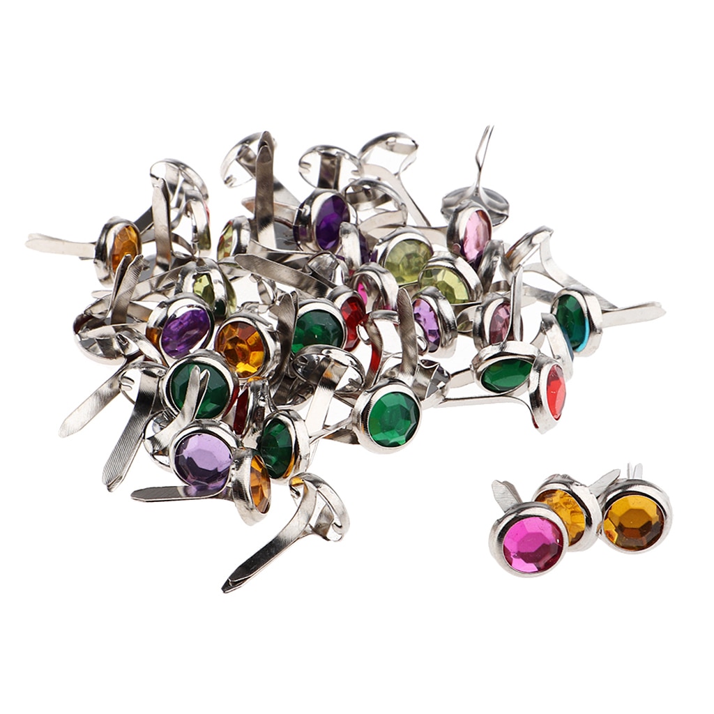 50pcs Metal Round Rhinestone Brads Paper Fastener for Card Making Scrapbook