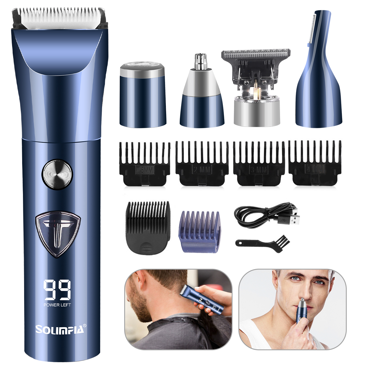 Solimpia Hair Clipper Trimmer Groin & Body Trimmer Men Replaceable Electric Shaver Multifunctional Grooming Machine: Blue