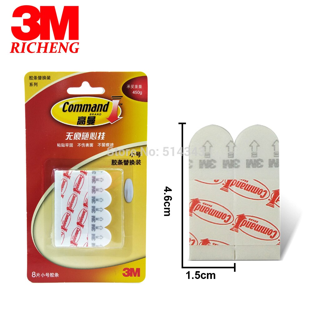 2 Packs Small Size Command Strips White Double Sided Adhesive Tape With Rehang Holds strongly and Remove clean 8pcs/pack