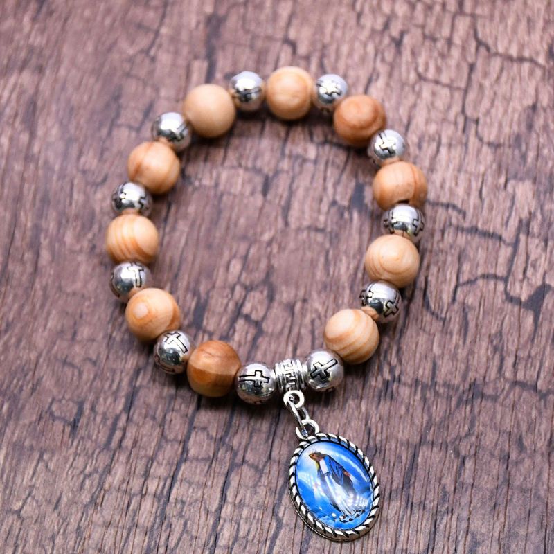 Trä jesus kors pärlor armband armband kristen meditation bön yoga unisex armband smycken