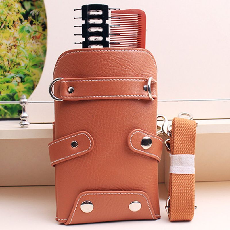 Portabel PU Läder Barberare Saxväska Kam Klämma Borste Förvaringsfickor Frisör Organizer för Salong Hårstylist Barberare