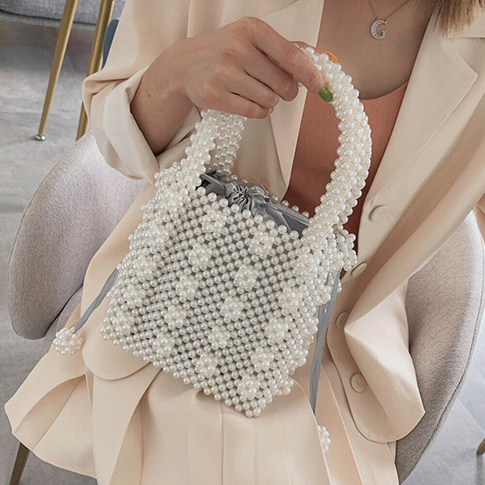 Overlegen håndtasker kvinder vintage håndlavet perle håndtaske beaded aften tote clutch taske damer luksus håndtaske