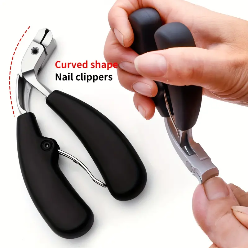 Nagelschere aus Edelstahl mit gebogener Klinge – robust, spritzwassergeschützt, breite Backe für dicke Nägel, ergonomischer langer Griff