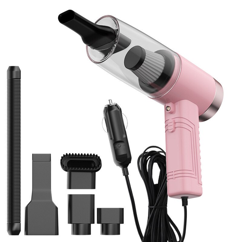12V 120W Handheld Car Vacuum Cleaner Rechargeable Wet Dry Portable Mini Vacuum Cleaner With LED Light For Home Car Accessories: wired pink