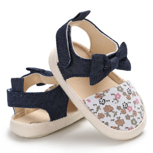 Menina da criança Do Bebê Sapatos Bowknot Crib Shoes Newborn Prewalker Floral Não-deslizamento Dos Miúdos Macio Sole Meninas Sandálias Do Bebê