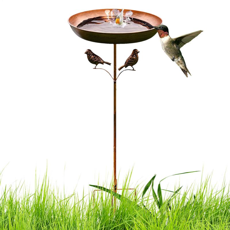 Vogelbecken für den Außenbereich, Metall-stehender Garten-Vogelbad-Schüssel, Metall-Vogelbad-Futterspender, rostfrei, 32 Zoll hoch, für Garten, Terrasse, Hof