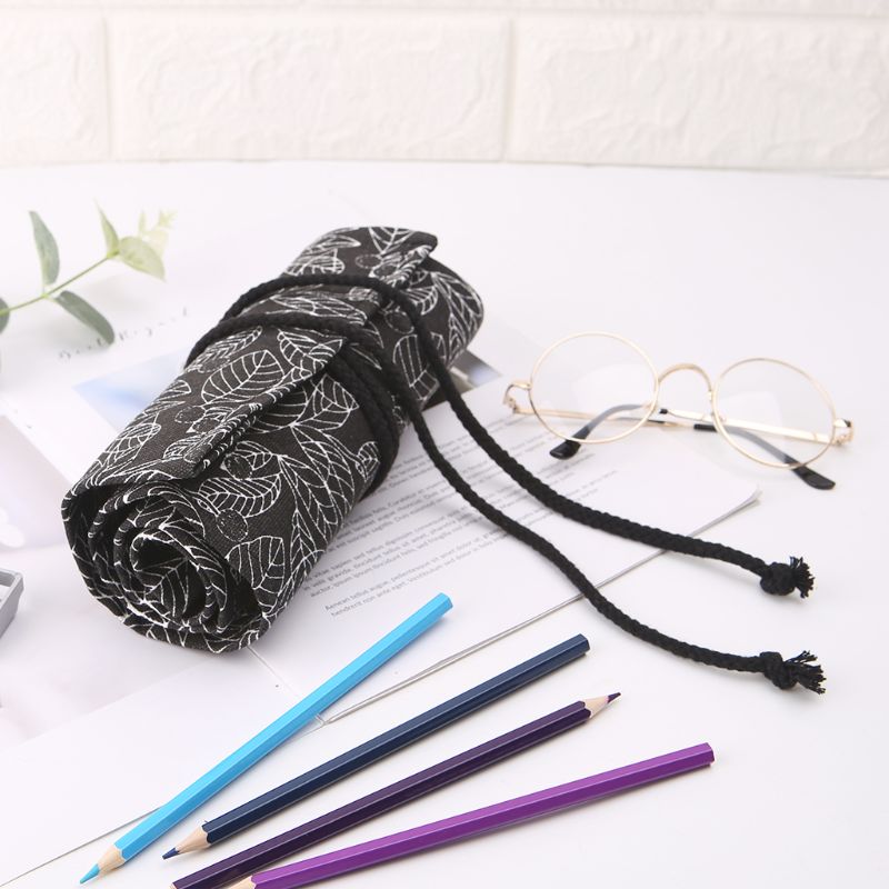 Canvas School Etui 12/24/36/48/72 Gaten Roll Pencilcase Grote Leuke Leaf Penal Voor Meisjes jongens Pen Bag Briefpapier Pouch