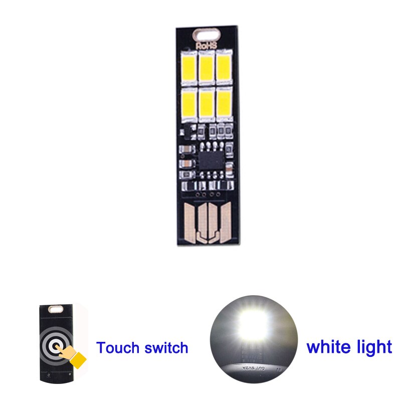 Mini 5v usb led natlys bærbar berøringssensor bordlampe bog læselommelygte natlys til powerbank laptop lampe: 6 led touch hvid