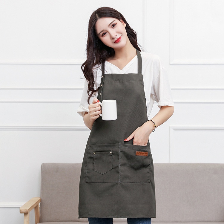 Apron Waterproof Black Washable Canvas Pockets Apron Butcher Crafts Baking Chefs Kitchen Cooking Bbq Plain Home Apron: Gray 