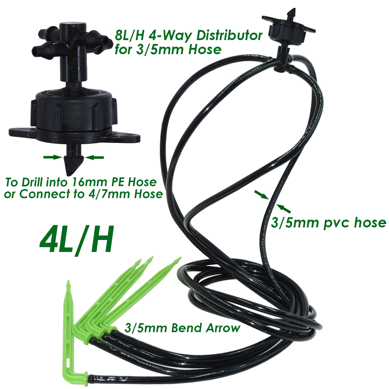 Greenhouse 40M/20M 4-Way 4L Drip Arrow Irrigation Transmitter Dripper Sprinkler irrigation System Potted Planting Yard 10/20sets