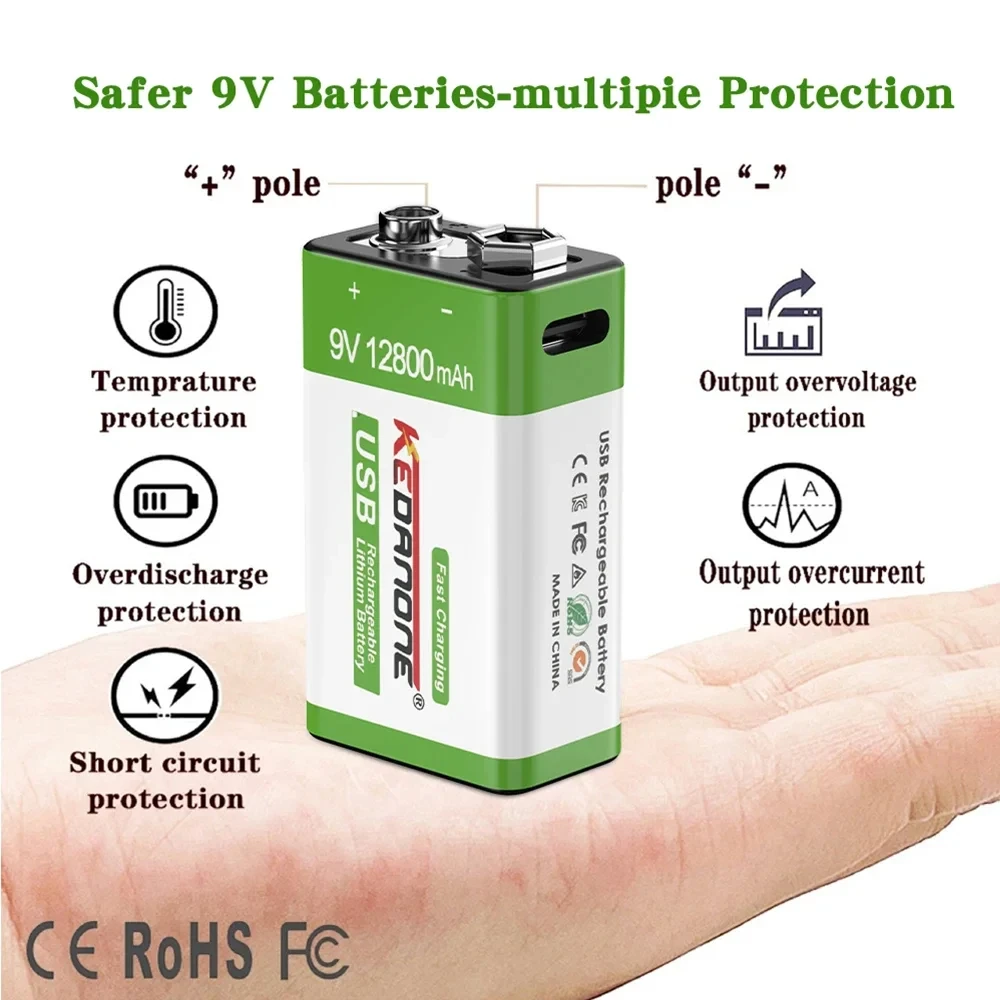 9V 12800mah Lithium-Ionen-Akku Typ-C USB-Akku 9V Lithium für Multimeter Mikrofon Spielzeug Fernbedienung KTV