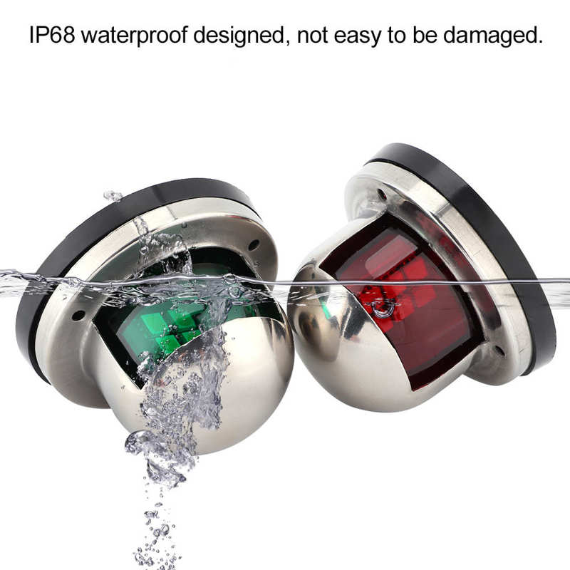 2pcs 12V Red Green LED Navigation Lights Stainless Steel Sailing Lamp for Marine Boat Yacht Navigation Lamp
