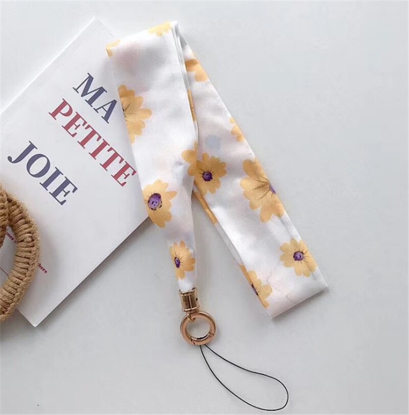 Lanière de foulard florale pour le cou de téléphone sangles de téléphone portable lanière de chaîne de téléphone longue clé de carte d'identité USB caméra MP3 clé de Badges suspendus: D