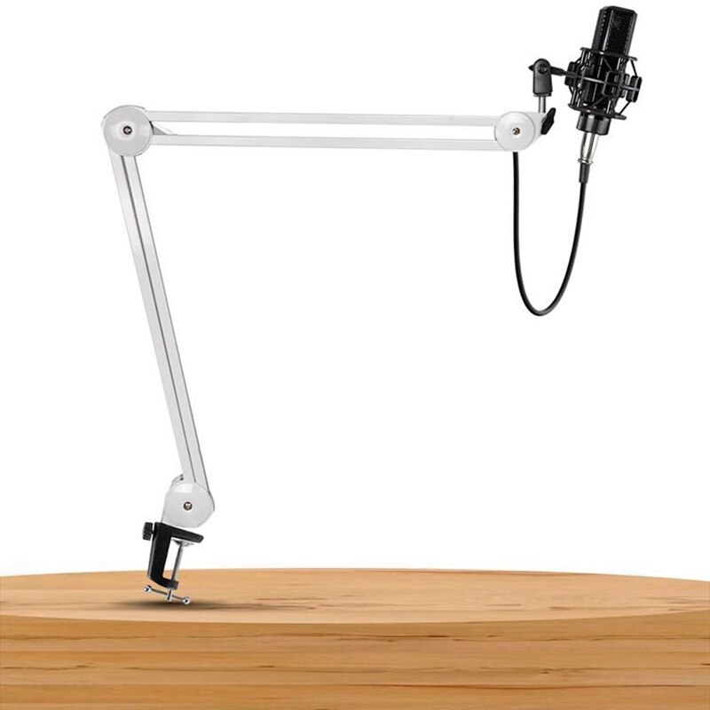 Microphone Stand Adjustable Suspension Boom Arm with Built-in Spring for Voice Recording White