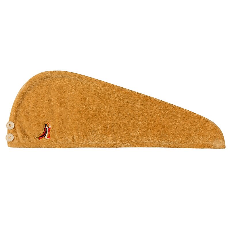 Coral Fleece Haar Drogen Handdoek Voor Lang Haar Snel Droog Hoed Cap Met Leuke Borduren Twist Hoofd Handdoek Met Knop 65*25Cm Hfing: YELLOW