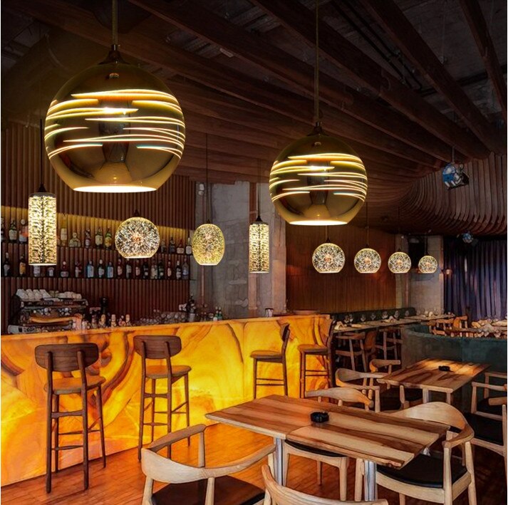 Lukloy Led Hanglampen Spiegel Glas Bal Planeet Sitellite Hanger Lamp Voor Loft Restaurant Bar Eetkamer Keuken Eiland