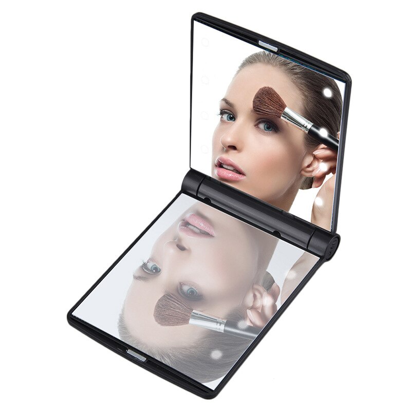 8 LED Lights Women Make Up Mirror Cosmetic Folding Portable Compact Pocket Mirror with Battery Makeup Tool