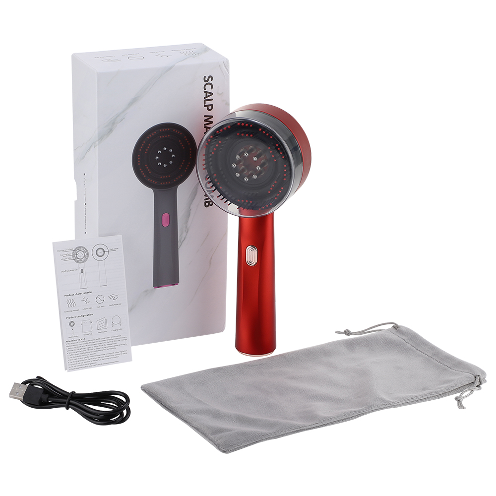 Peigne de Massage électrique à tête vibrante à lumière rouge, applicateur d'huile, brosse nourrissante pour le cuir chevelu, Anti-perte de cheveux: Rouge