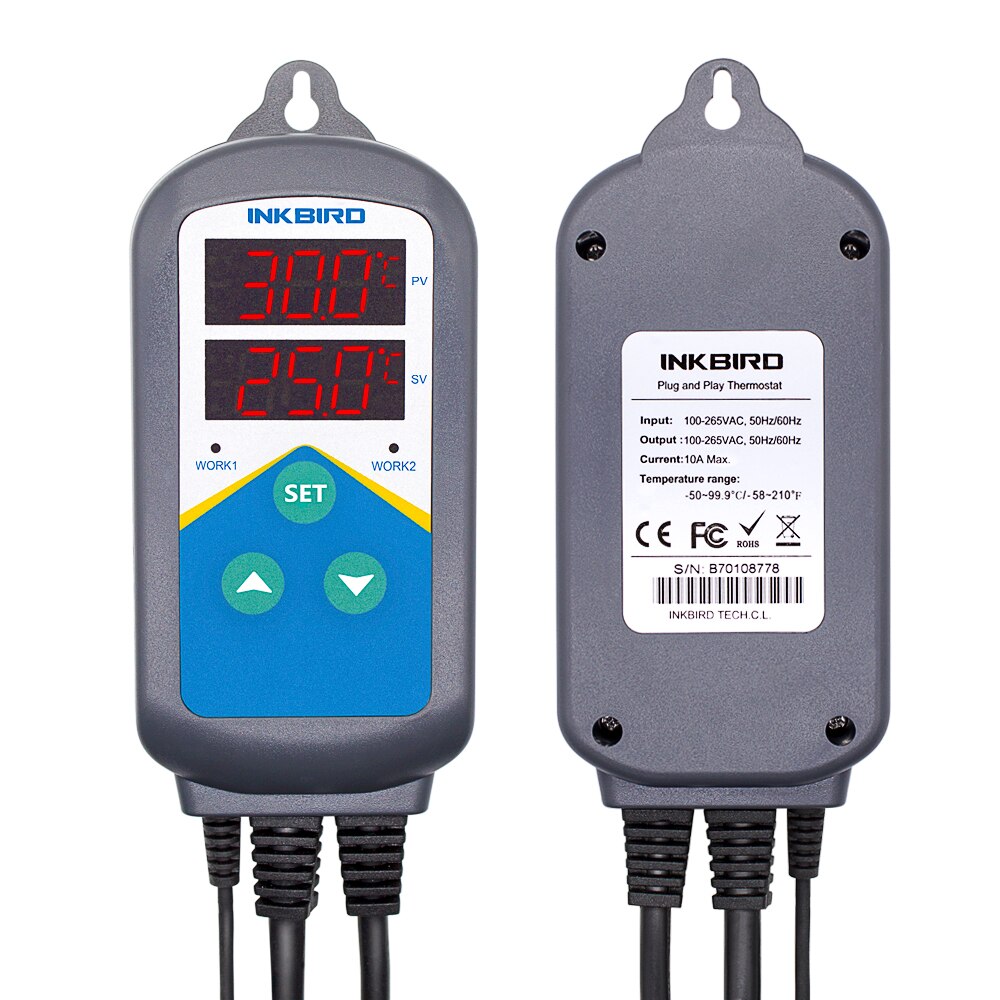 Inkbird ITC-306T spécial pour l'élevage et la plantation régulateur de température précâblé numérique Thermostat chauffant sans refroidissement