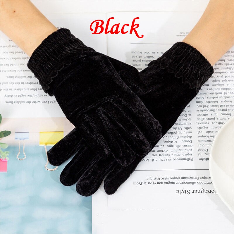 Guantes elásticos de terciopelo dorado para mujer, manoplas cortas finas a la , elegantes, para , banquete, Invierno