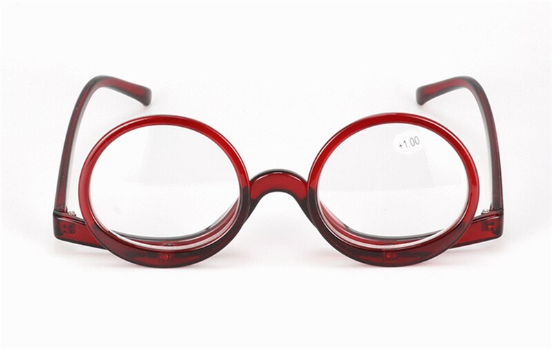 Olnylo dames make-up leesbril draaibaar vergrootglas flip make-up bril presbyopisch  +1 +1.5 +2.0 +2.5 +3.0 +3.5: +150 / Rood