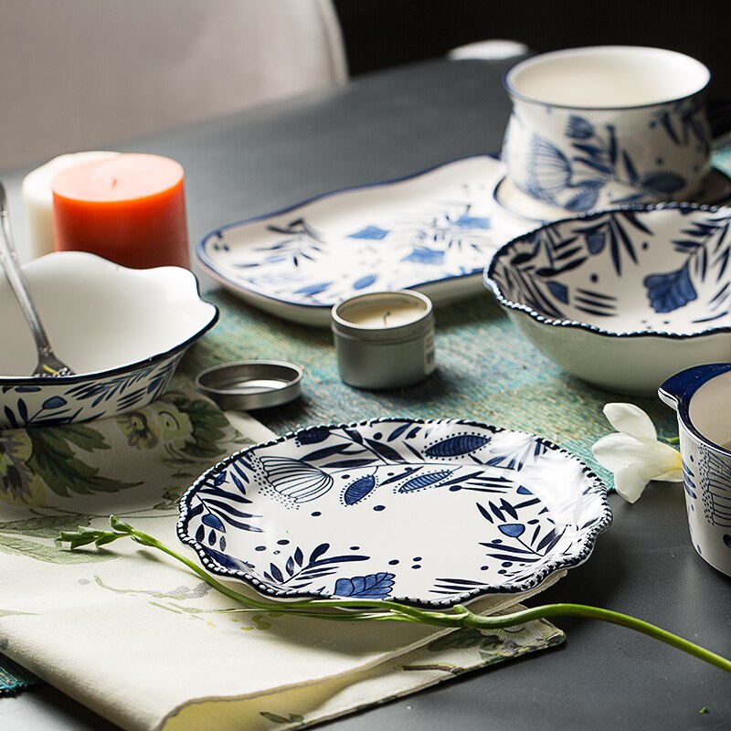 ceramic dinner plates breakfast dishes and plates sets porcelain floral printed pigmented soup noodles bowls dish