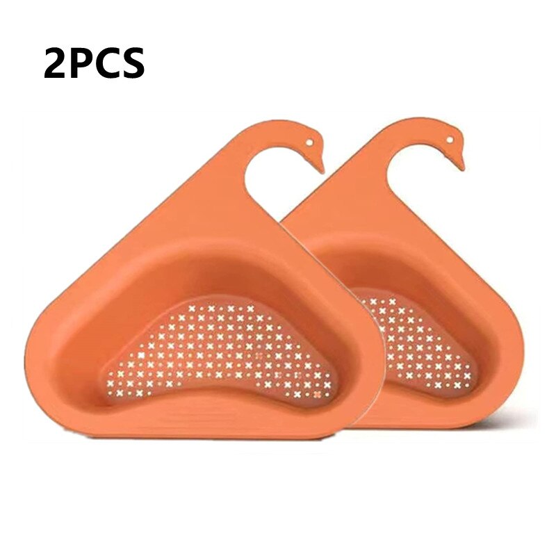 Sink Hanging Swan Drain Basket Garbage Filter Blue Fruit Vegetable Drain Rack Dry Wet Separation Kitchen Special Rack: 2PCS-orange