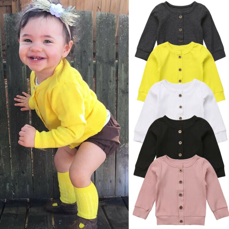 Baby Truien Peuter Kids Baby Meisjes Outfit Kleding Knop Gebreide Trui Vest Jas Tops verzonden