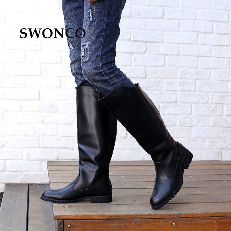 Swonco høystøvel for menn vinter pu skinn svart farge herresko skinn vinterstøvler menn sko varme menn ridestøvler