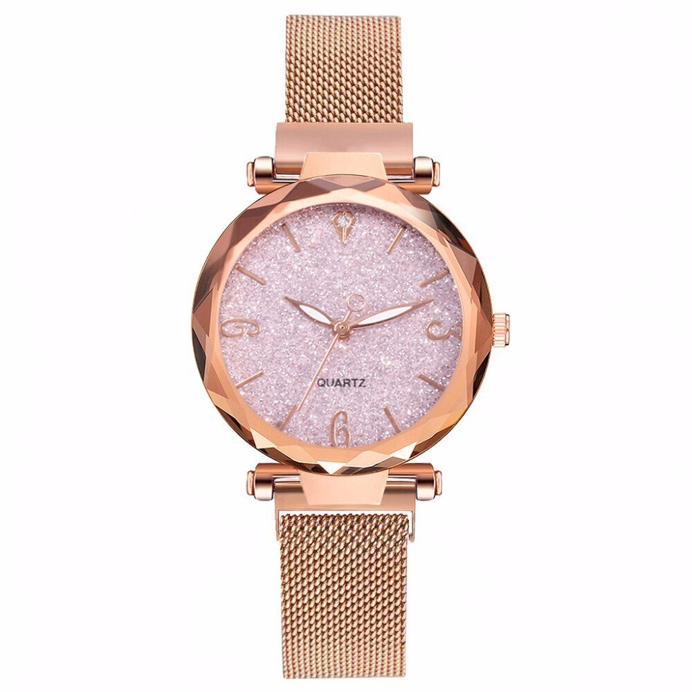 Vrouwen Magneet Gesp Sterrenhemel Horloge Luxe Dames Rvs Quartz Horloge Relogio Feminino: pink