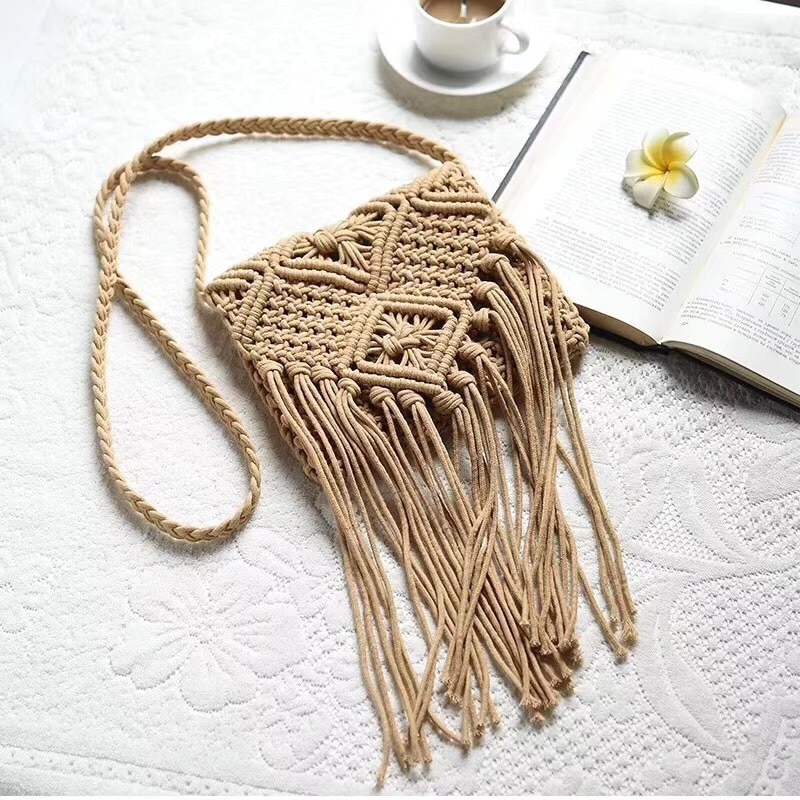 Fringe Tassel Crossbody Schoudertas Geweven Handgemaakte Boho Strand Reizen Handtas Voor Vrouwen