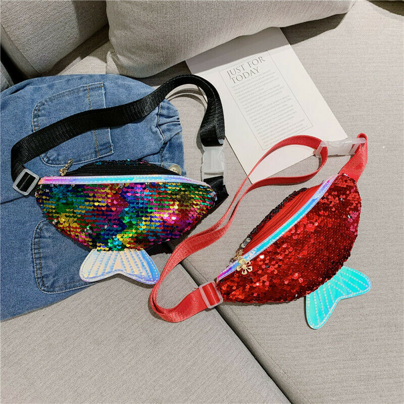 Kinderen Meisjes Mode Sequin Taille Tas Single Schouder Borst Mobiele Portemonnee Glitter Mermaid Crossbody Handtas Portemonnee