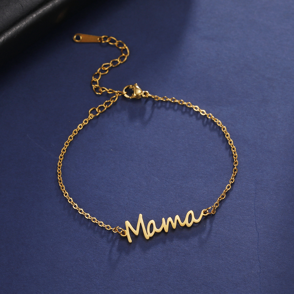 Skyrim-pulsera con dije de letra mamá para hombre y mujer, pulseras de cadena de cuentas de doble capa de acero inoxidable, joyería de , para el día de la madre