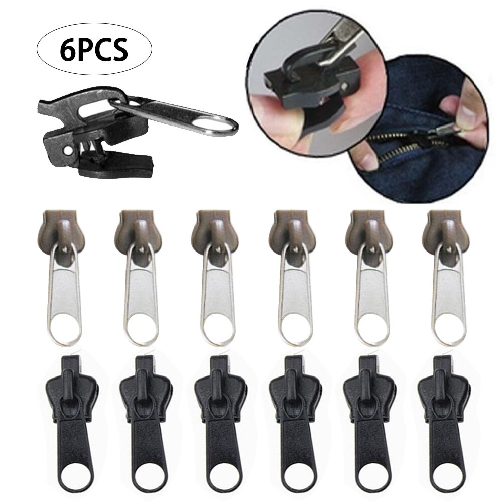 6Pcs Universal Instant Fix Rits Reparatie Kit Vervanging Zip Slider Tanden Rescue Ritsen Naaien Kleding