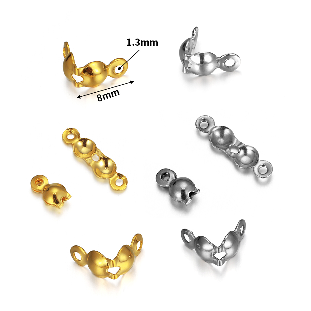 100 unids/lote conector de acero inoxidable cierre cadena de bolas extremo engarzado conector de tapa de cuentas para hacer joyería hallazgos componente DIY