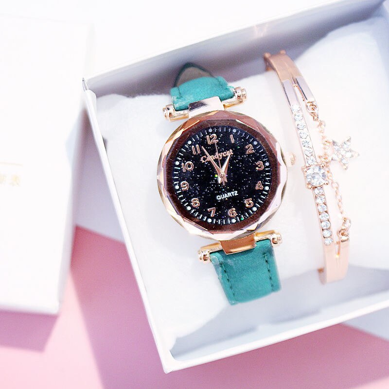 Starry Sky Bracelet Watches Casual Women Watches Bracelets set Leather Analog Quartz Wristwatches Clock relogio feminino