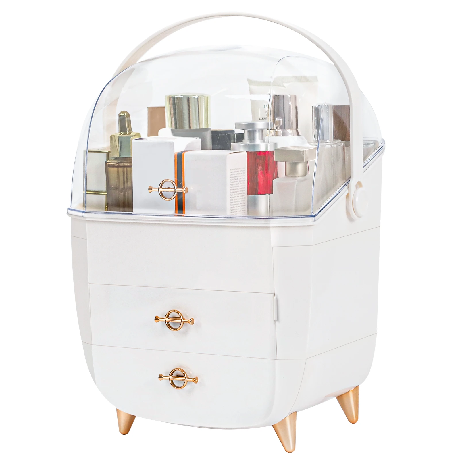 25Organizador de maquillaje para tocador, organizadores portátiles para el cuidado de la piel con tapa y cajones, almacenamiento de maquillaje y vitrina de cosméticos para contar: Blanco