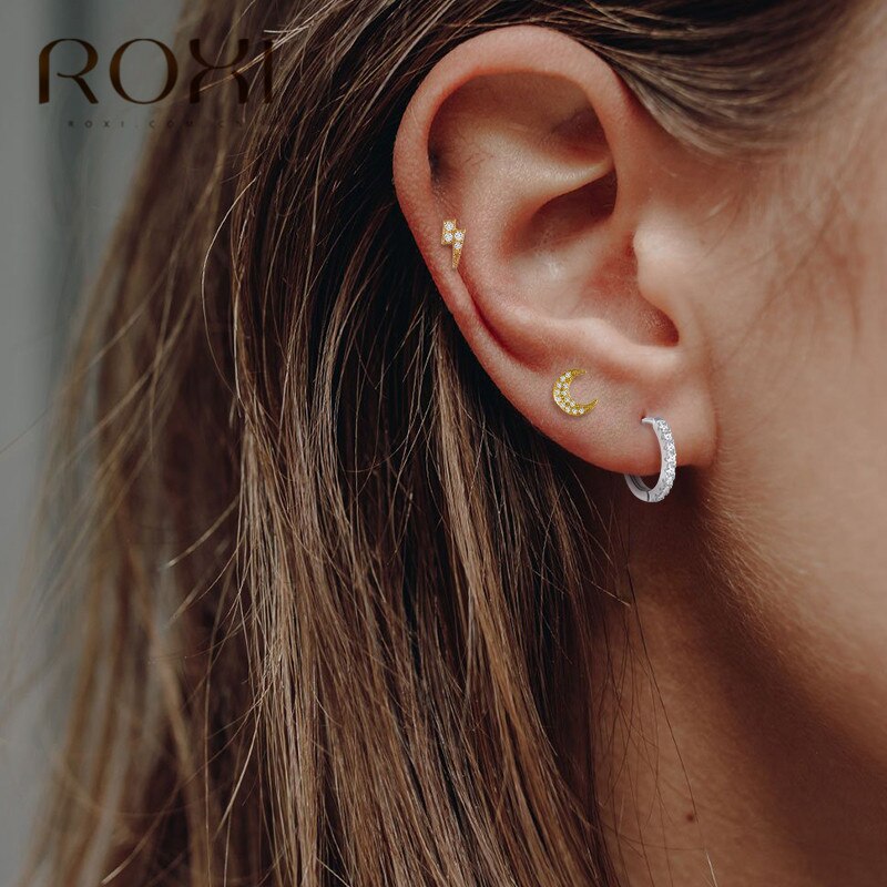 ROXI 925 Sterling Silver Jewelry Cute Tiny CZ flash Lightning Stud Earring For Girls Kids Lady Women Korean Earring