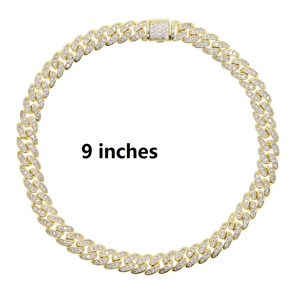 6.5mm width iced out bling cubic zirconia Cuban Chain anklet for women girls hiphop summer beach thin foot chain anklet 9" 10": gold 23cm