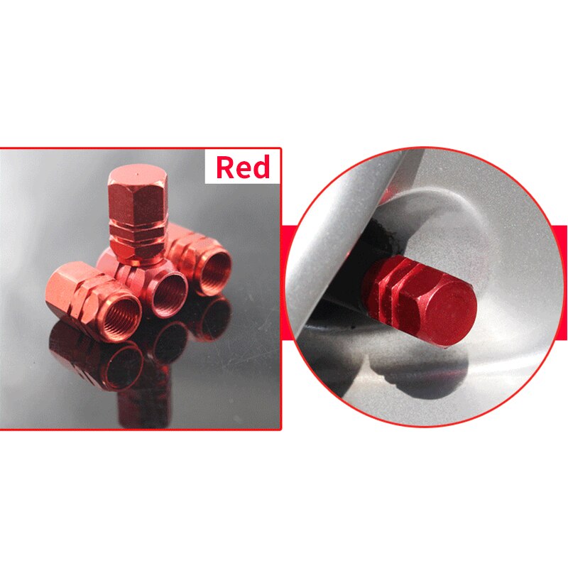 4Pcs Aluminium Gestreepte Cartire Ventieldopjes Fiets Motorfiets Wheel Tyre Aluminium Ventieldopjes Auto-onderdelen Meubi: Red