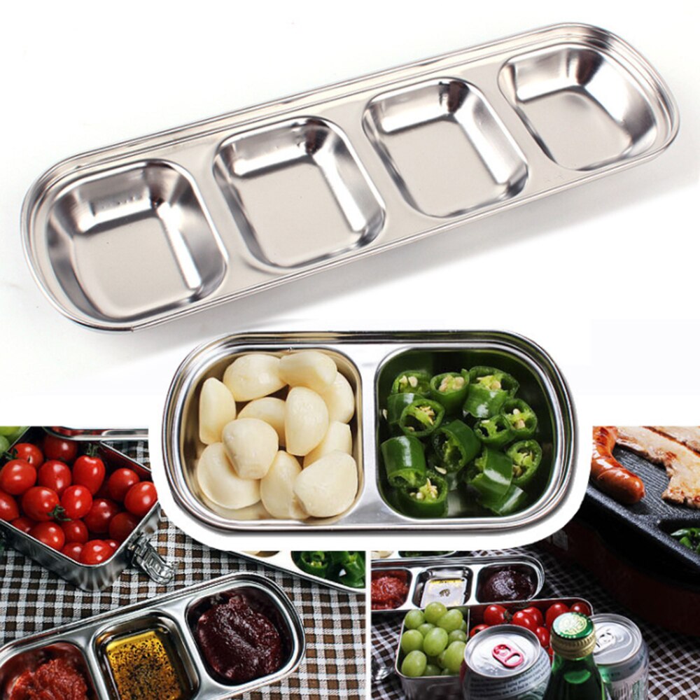 Stainless steel outdoor barbecue dipping dish multi-grid seasoning dish dipping sauce soy sauce vinegar dish