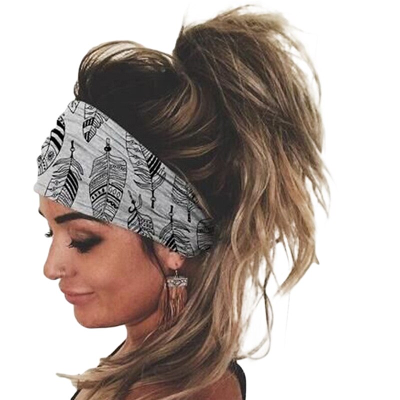 Pañuelo para correr al aire libre, cinta ancha para el pelo deportiva elástica para mujer, cinta para el pelo informal para Fitness, accesorios de ropa, diadema de ocio: Light Grey C