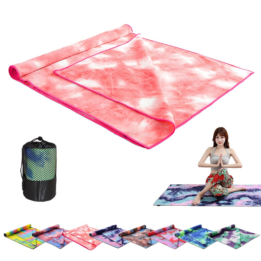 183*63cm yogamåtteprint hurtigtørrende skridsikker foldbart yogahåndklæde fitness tæppe med meshpose til pilates gym yoga tæpper: Farve 3