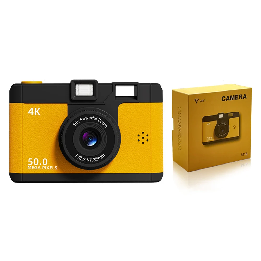 4K Retro-Digitalkamera mit drahtloser WIFI-Übertragung, 16-fach digitaler Zoom, Videoaufnahme, sofortige Wärmebildkamera mit Blitz und Filter: YELLOW